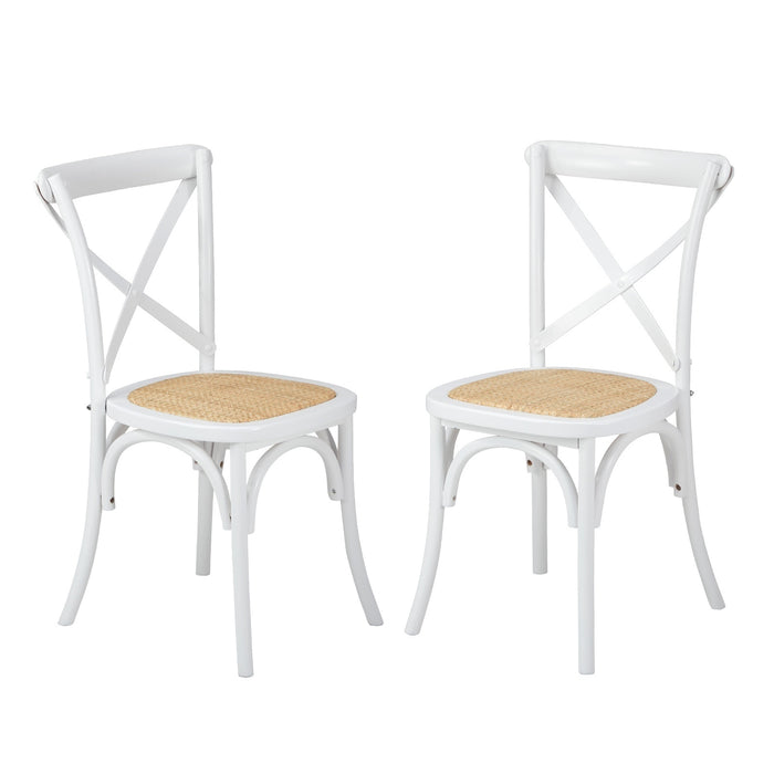2 Pack Dining Chair Solid Wood & Ratan Seat