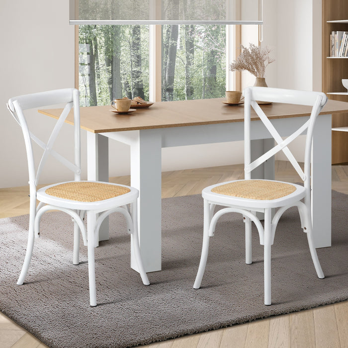 2Pcs Crossback Dining Chair Solid Birch Timber Wood Ratan Seat White