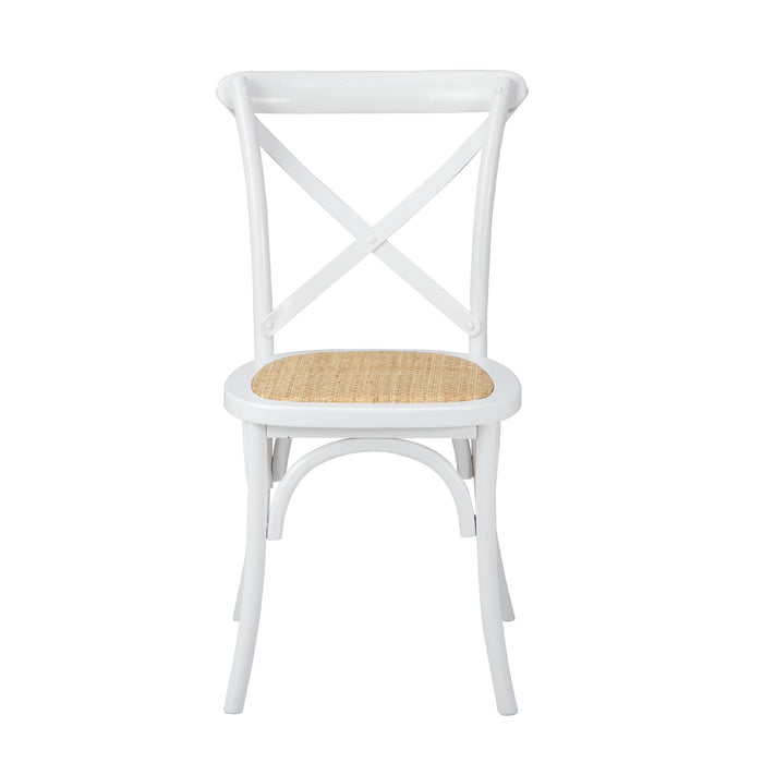 2 x Crossback Dining Chair Solid Birch Timber Wood Ratan Seat White