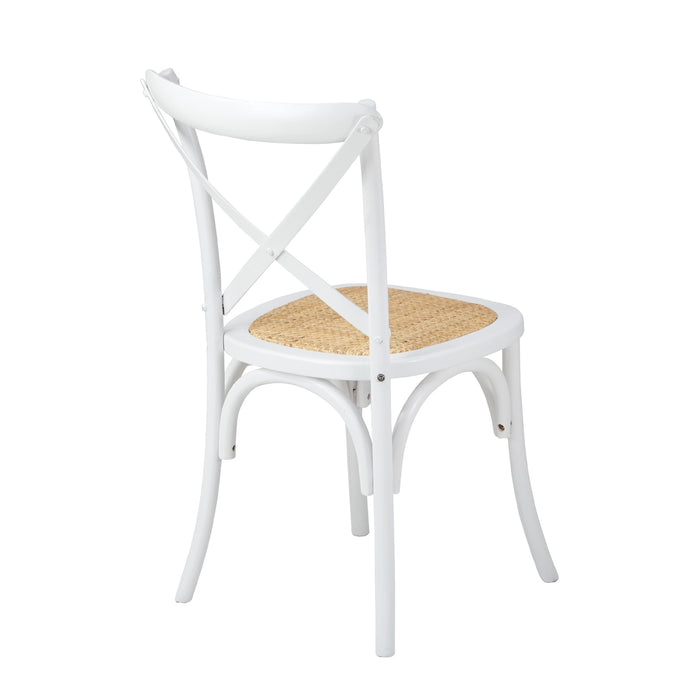 2Pcs Crossback Dining Chair Solid Birch Timber Wood Ratan Seat White
