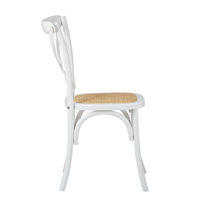 2Pcs Crossback Dining Chair Solid Birch Timber Wood Ratan Seat White