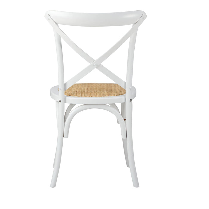 2Pcs Crossback Dining Chair Solid Birch Timber Wood Ratan Seat White
