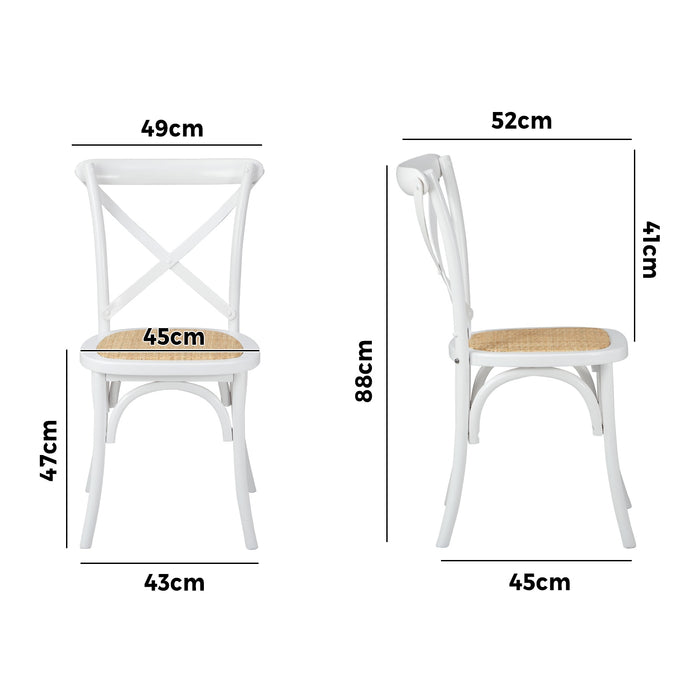 2Pcs Crossback Dining Chair Solid Birch Timber Wood Ratan Seat White