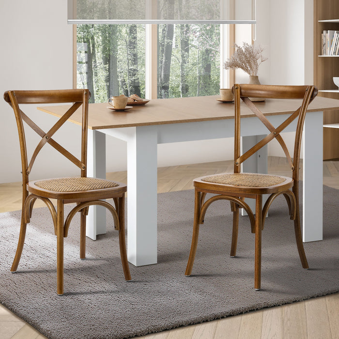 2Pcs Crossback Dining Chair Solid Birch Timber Wood Rattan Seat Walnut