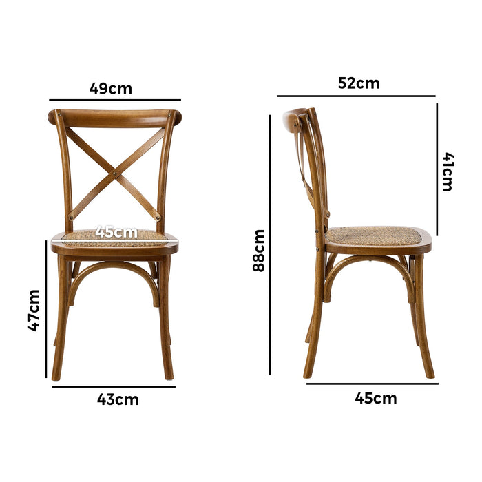 2Pcs Crossback Dining Chair Solid Birch Timber Wood Rattan Seat Walnut