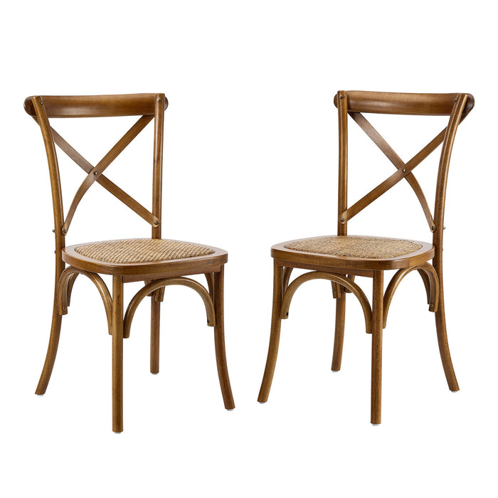 2Pcs Crossback Dining Chair Solid Birch Timber Wood Rattan Seat Walnut