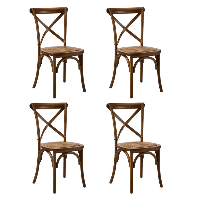 4 Pack Crossback Dining Chair Solid Birch Timber Wood Rattan Seat Walnut