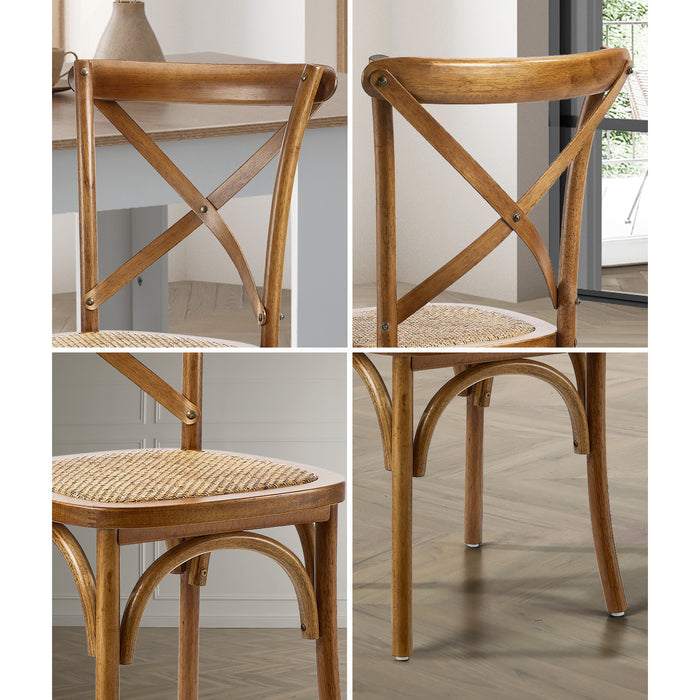 4 Pack Crossback Dining Chair Solid Birch Timber Wood Rattan Seat Walnut