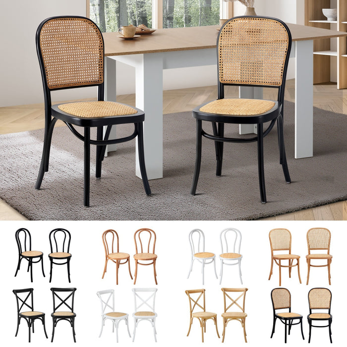 2 Pack Dining Chair Solid Wood & Ratan Seat
