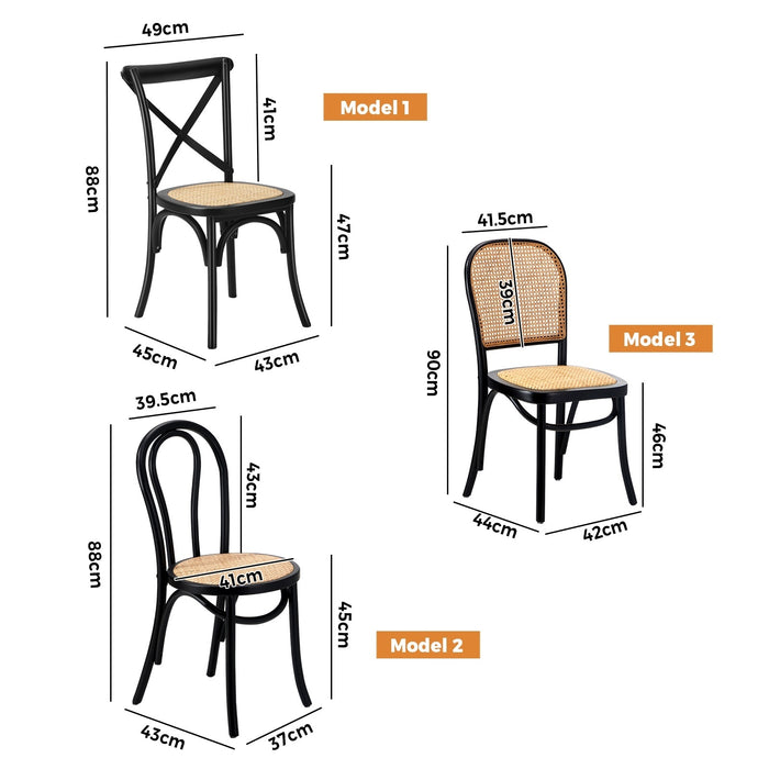 2 Pack Oikiture Dining Chair Solid Wood & Ratan Seat