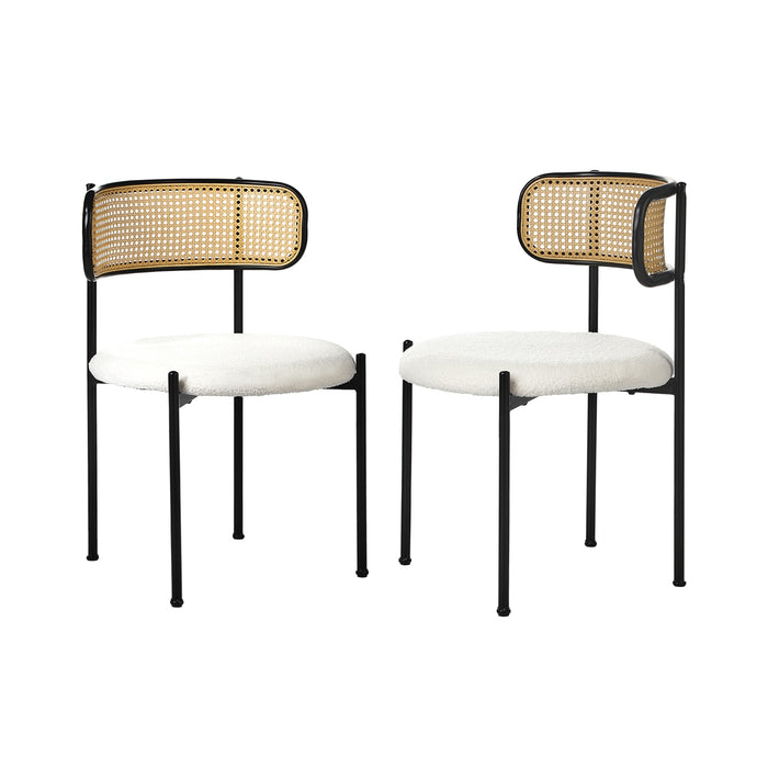 2X Dining Chair Round Boucle Kitchen Lounge Backrest Black And White