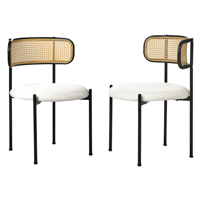 2X Dining Chair Round Boucle Kitchen Lounge Backrest Black And White