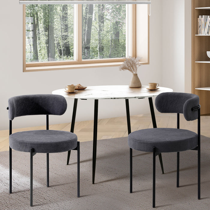 2X Dining Chair Round Boucle Kitchen Lounge Seats Backrest Dark Grey