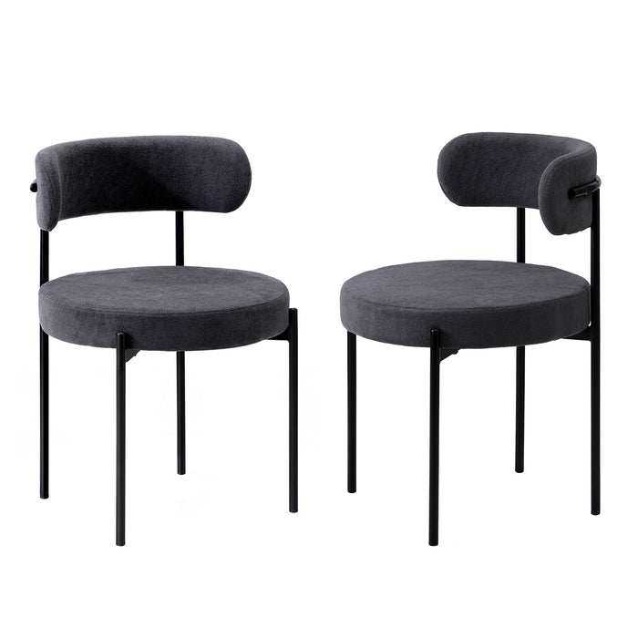 2X Dining Chair Round Boucle Kitchen Lounge Seats Backrest Dark Grey