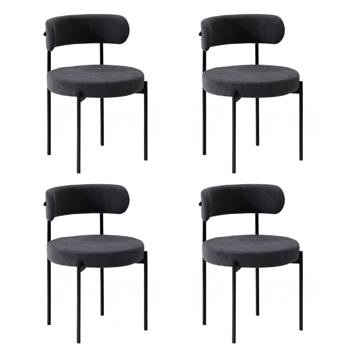 4X Dining Chair Round Boucle Kitchen Lounge Seats Backrest Dark Grey