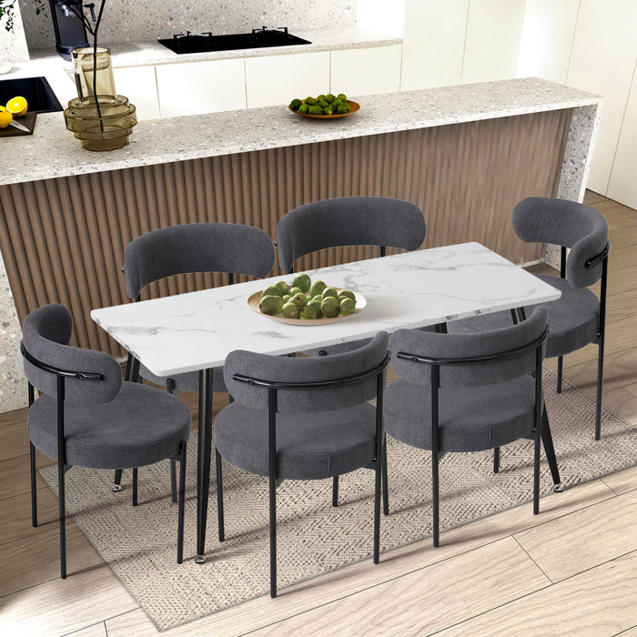4X Dining Chair Round Boucle Kitchen Lounge Seats Backrest Dark Grey