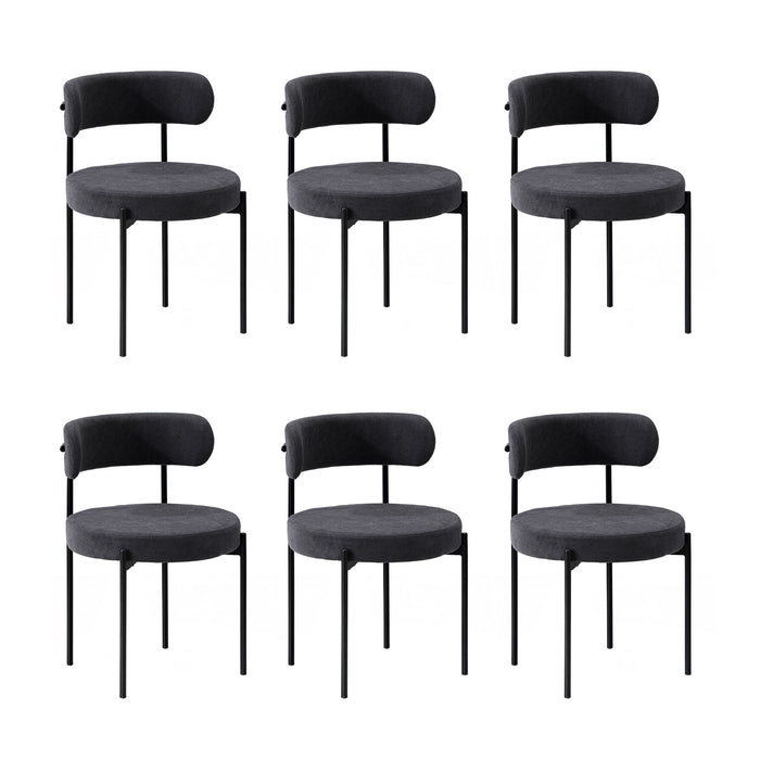 6X Dining Chair Round Boucle Kitchen Lounge Seats Backrest Dark Grey