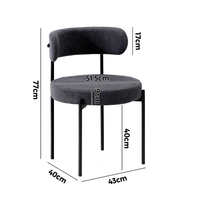 6X Dining Chair Round Boucle Kitchen Lounge Seats Backrest Dark Grey