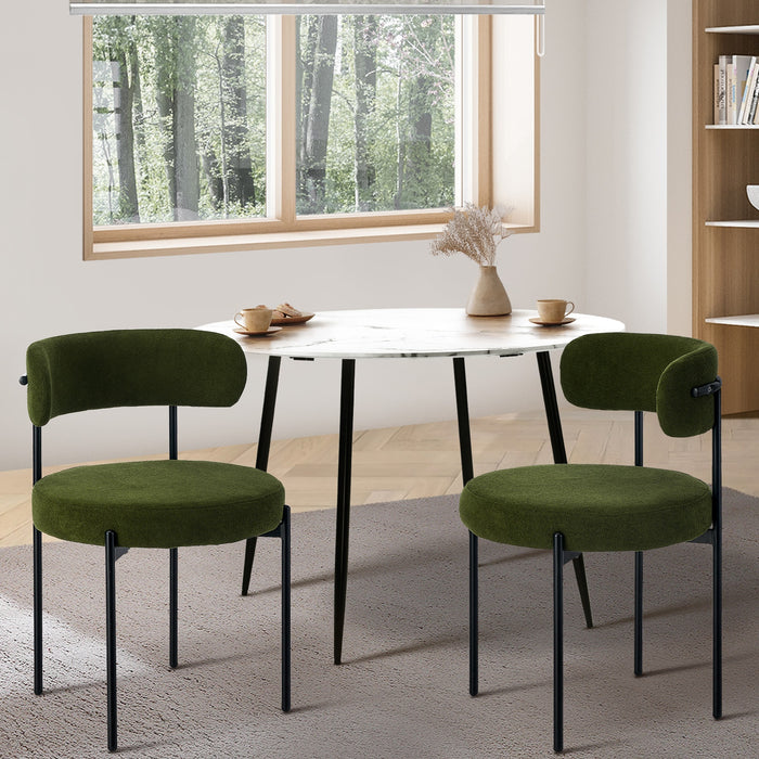 2X Dining Chair Round Boucle Kitchen Lounge Seats Backrest Green