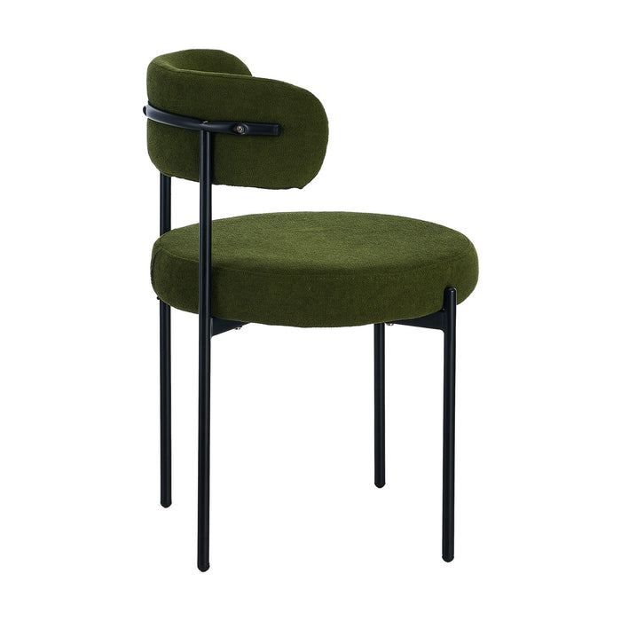 2X Dining Chair Round Boucle Kitchen Lounge Seats Backrest Green