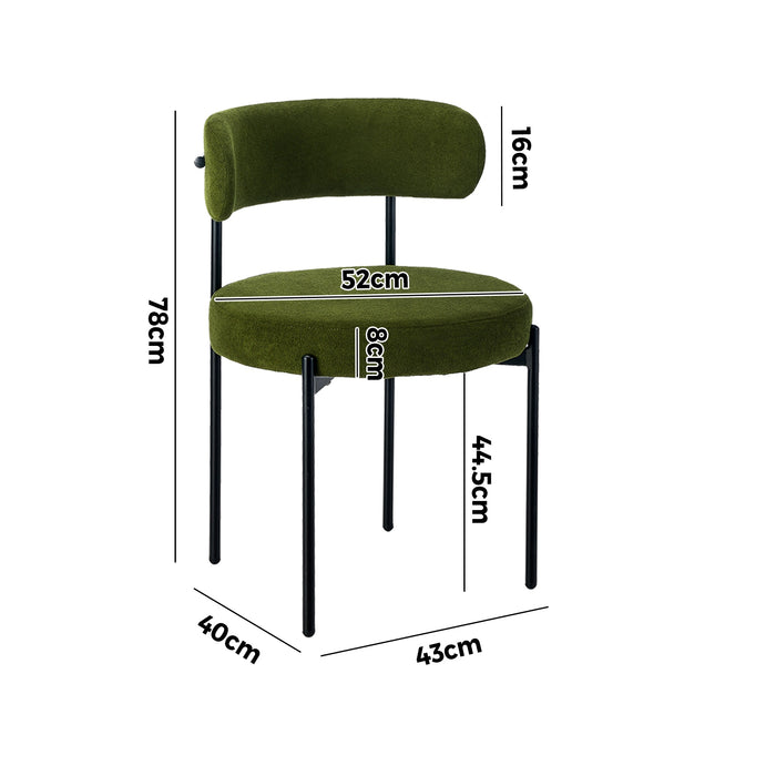 2X Dining Chair Round Boucle Kitchen Lounge Seats Backrest Green