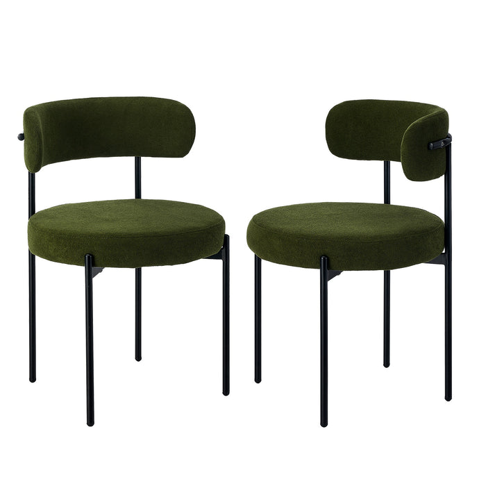 2X Dining Chair Round Boucle Kitchen Lounge Seats Backrest Green