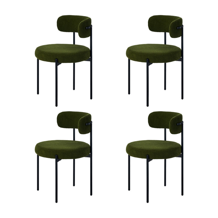 4X Dining Chair Round Boucle Kitchen Lounge Seats Backrest Green