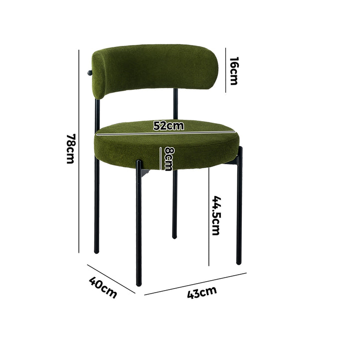 4X Dining Chair Round Boucle Kitchen Lounge Seats Backrest Green