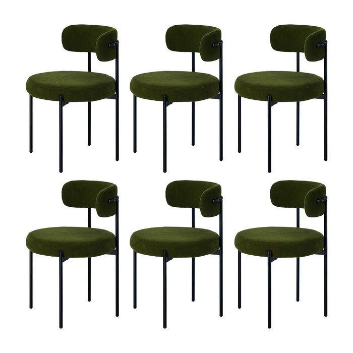 6X Dining Chair Round Boucle Kitchen Lounge Seats Backrest Green