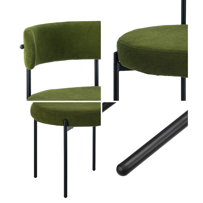 6X Dining Chair Round Boucle Kitchen Lounge Seats Backrest Green