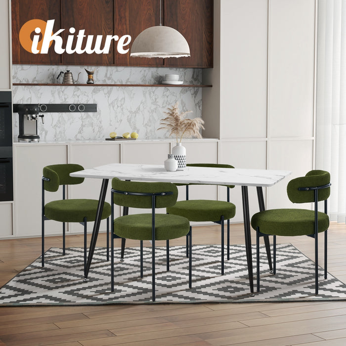 6X Dining Chair Round Boucle Kitchen Lounge Seats Backrest Green