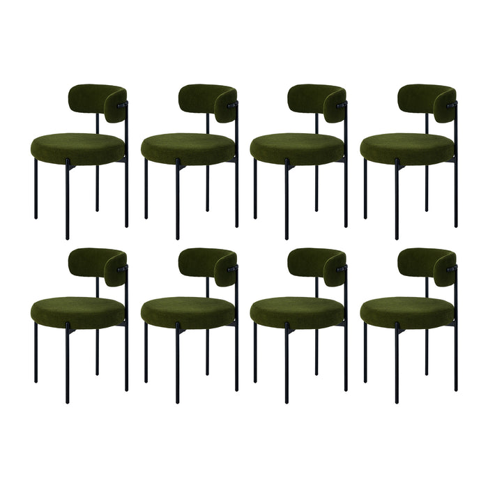 8X Dining Chair Round Boucle Kitchen Lounge Seats Backrest Green