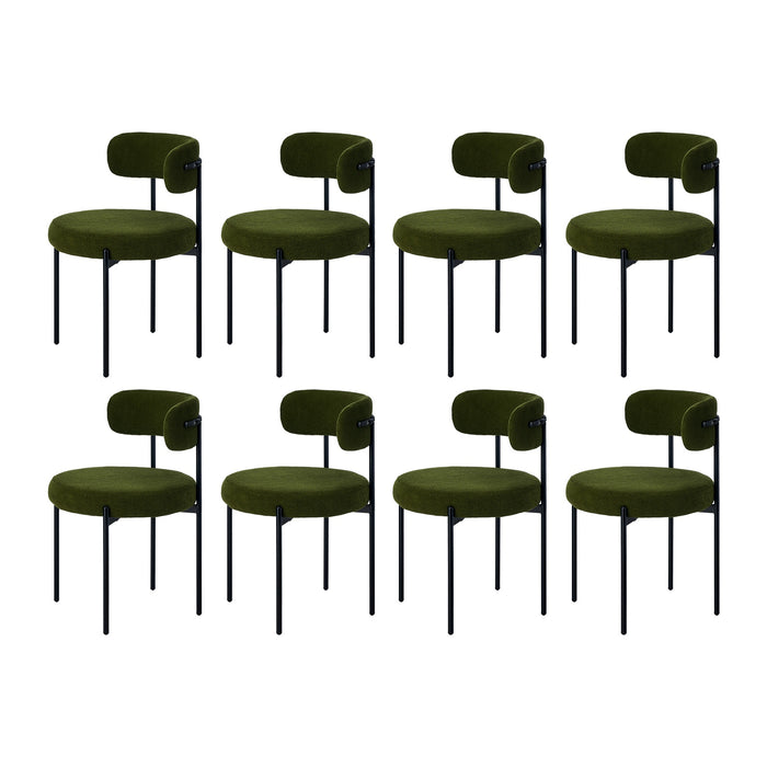 8X Dining Chair Round Boucle Kitchen Lounge Seats Backrest Green