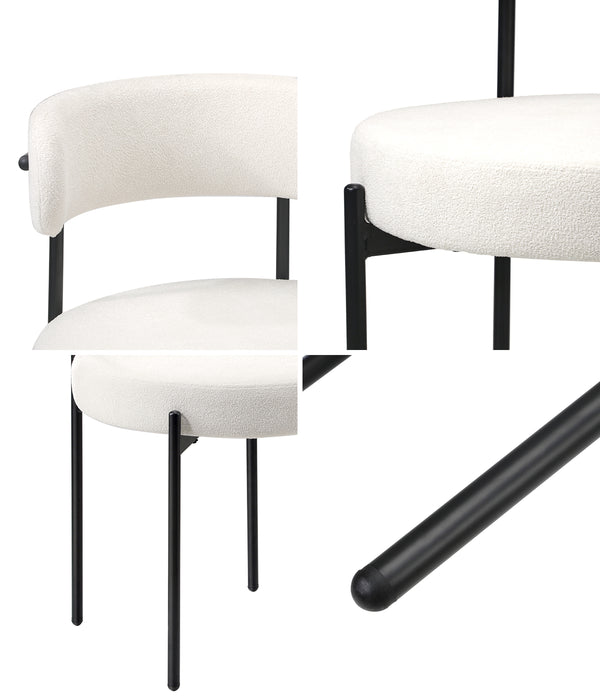 2X Dining Chair Round Boucle Kitchen Lounge Seats Backrest White