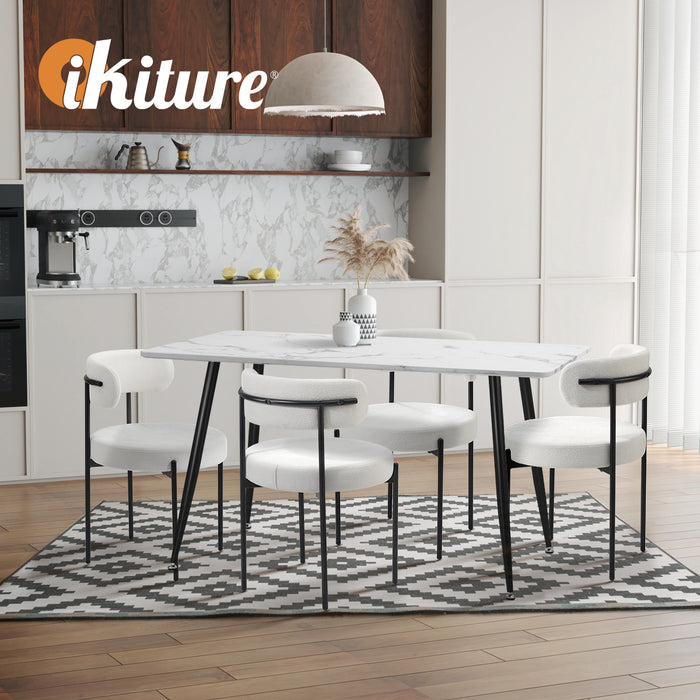 2X Dining Chair Round Boucle Kitchen Lounge Seats Backrest White