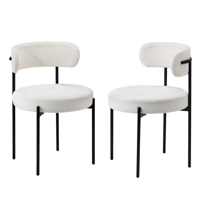 2X Dining Chair Round Boucle Kitchen Lounge Seats Backrest White