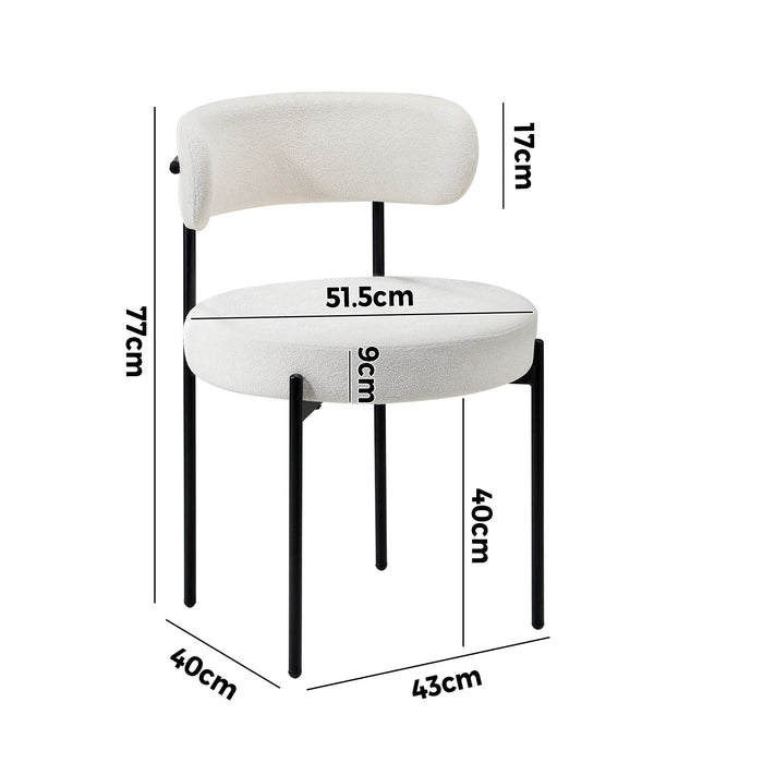 4X Dining Chair Round Boucle Kitchen Lounge Seats Backrest White