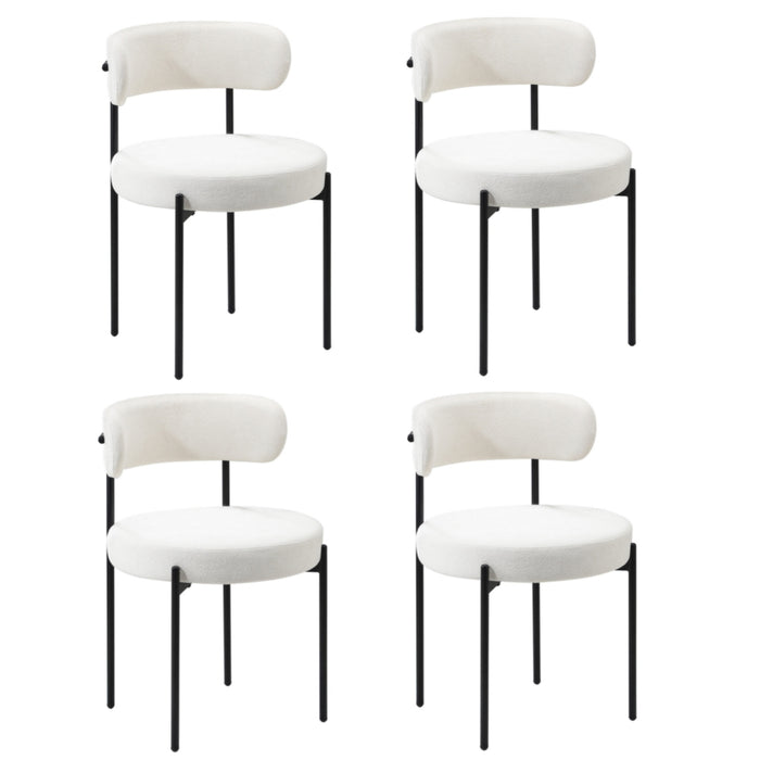 4X Dining Chair Round Boucle Kitchen Lounge Seats Backrest White