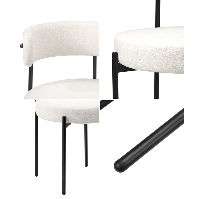 4X Dining Chair Round Boucle Kitchen Lounge Seats Backrest White