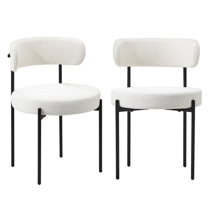 4X Dining Chair Round Boucle Kitchen Lounge Seats Backrest White