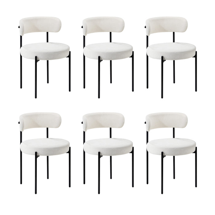 6X Dining Chair Round Boucle Kitchen Lounge Seats Backrest White
