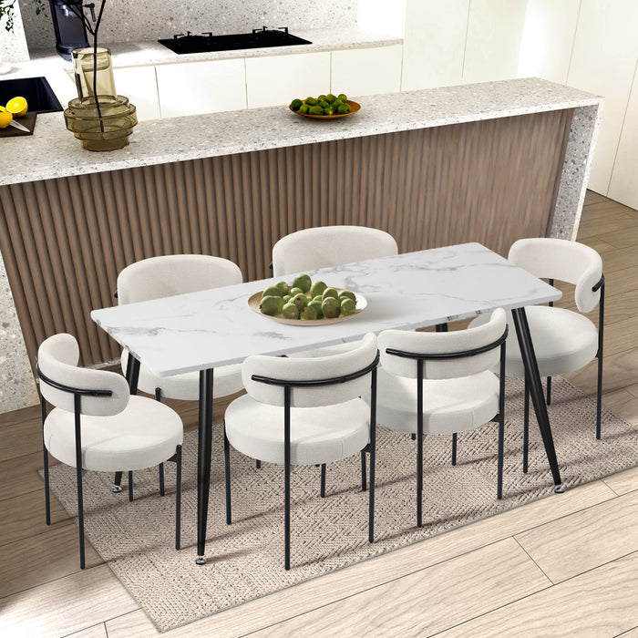 6X Dining Chair Round Boucle Kitchen Lounge Seats Backrest White