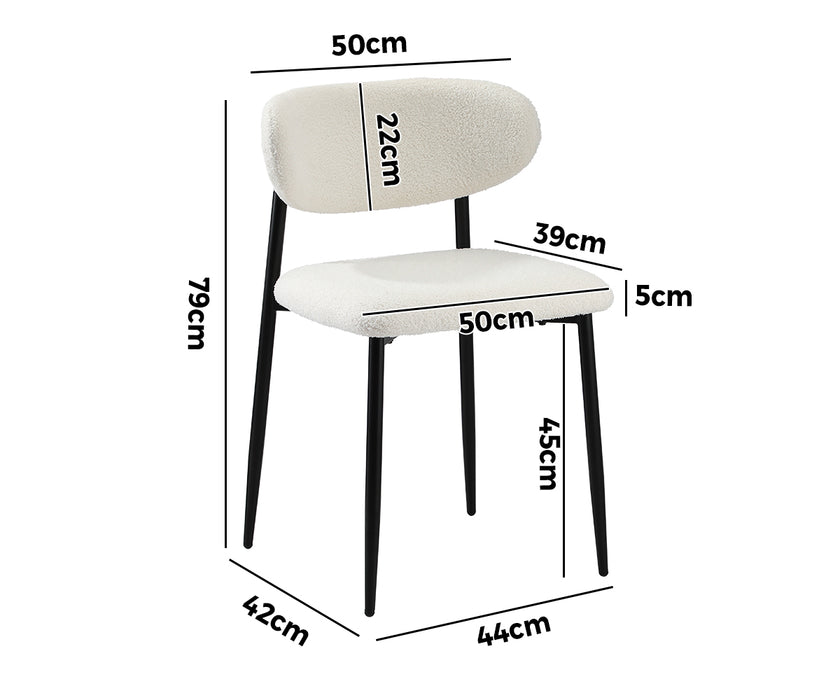 2X Dining Chairs Kitchen Chair Cafe Lounge Chair Boucle Black & White