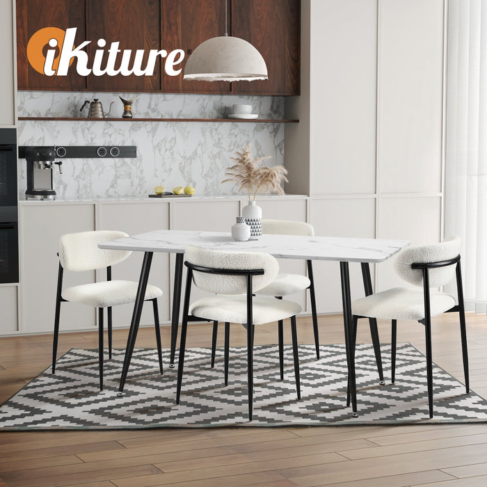 4X Dining Chairs Kitchen Chair Cafe Lounge Chair Boucle Black & White