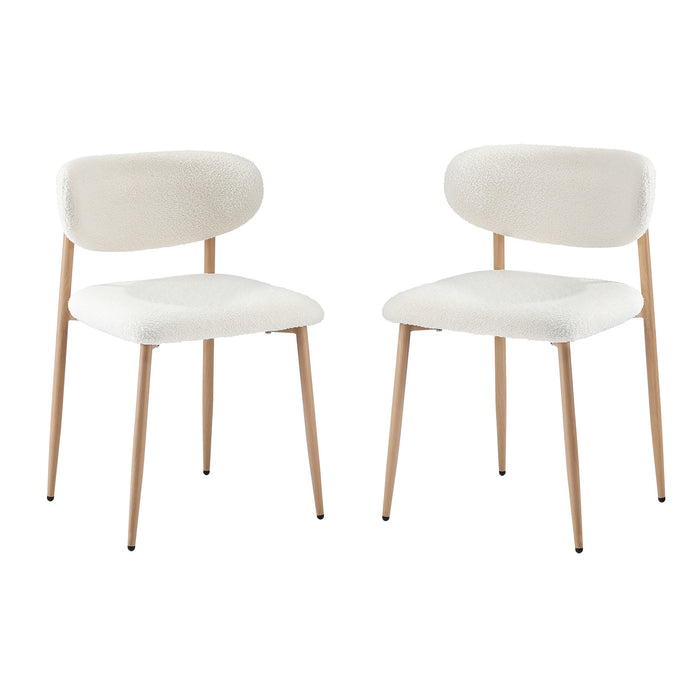 2X Dining Chairs Kitchen Chair Cafe Lounge Chair Boucle Wood & White