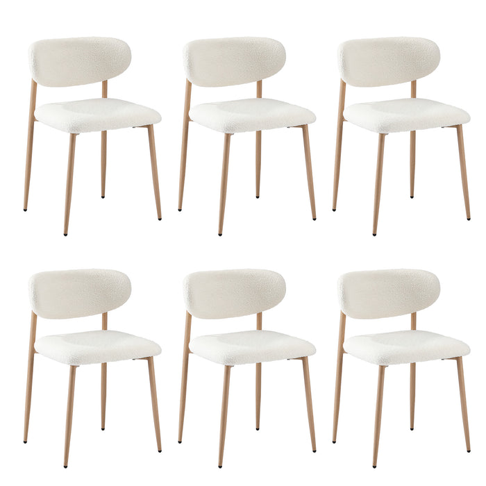 6X Dining Chairs Kitchen Chair Cafe Lounge Chair Boucle Wood & White