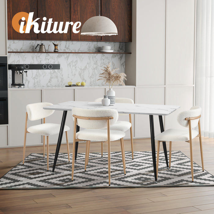 8X Dining Chairs Kitchen Chair Cafe Lounge Chair Boucle Wood & White