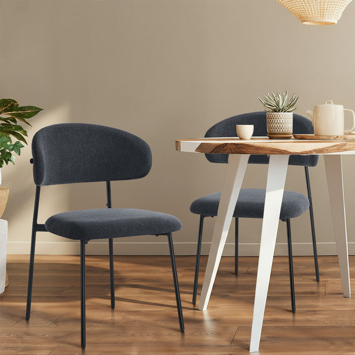2X Dining Chairs Kitchen Lounge Seat Linen Fabric Accent Chair Grey