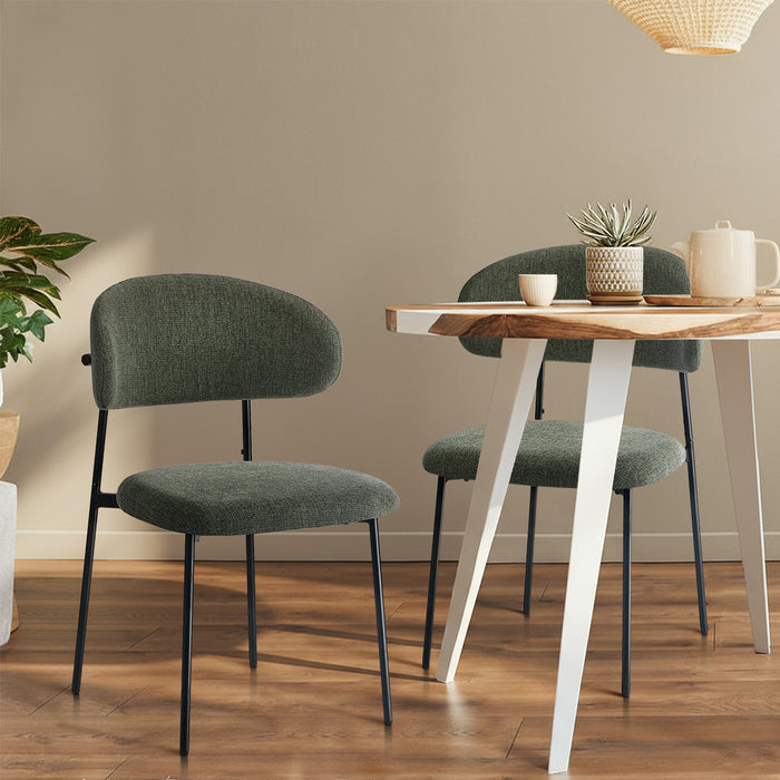 2X Dining Chairs Kitchen Lounge Seat Linen Fabric Accent Chair Green