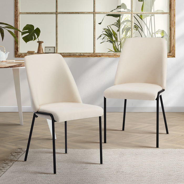 Set Of 2 Dining Chairs Chenille Fabric Kitchen Chair Padded Seat Beige